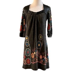 JOE BROWNS BOHO LONG SLEEVE MINI DRESS GRAY MULTICOLOR UK SIZE 10 US SIZE 6